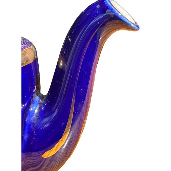 Vintage Cobalt Blue Hall Teapot Los Angeles Gold Trim Ribbed 083 READ - Picture 3 of 11